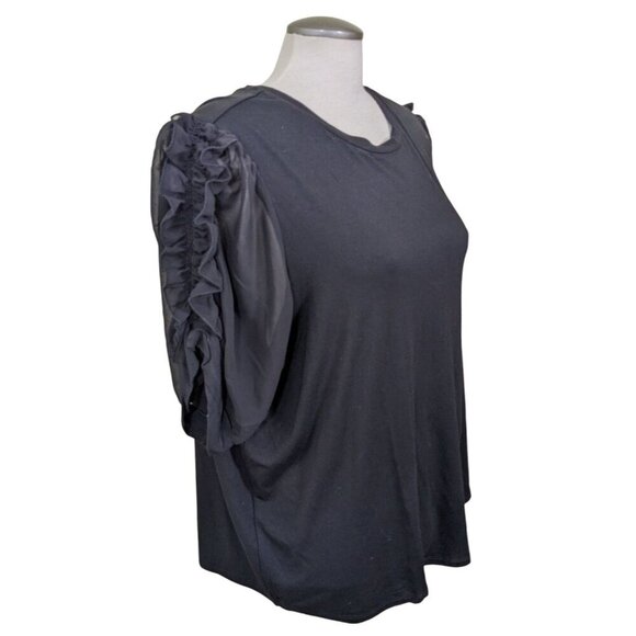 Philosophy Woman NEW Plus 2X Top Blouse Black Ruffle Sheer Short Sleeve Stretch - Picture 3 of 8